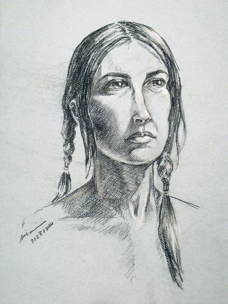 Model: Seema, 60 minute sketch, Conte on Paper, approximate size: 23"x14"