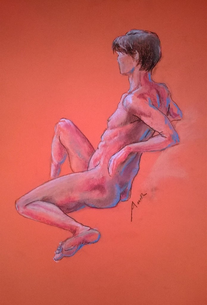 20 minute Sketch, Model: Rene, Pastel and Conte on paper, Paper size:13"x18"